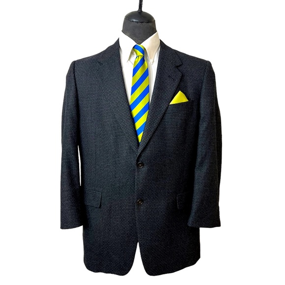 HART SCHAFFNER & MARX MENS 100% PURE WOOL BLAZER BLACK AND GRAY HOUNDSTO… - Picture 1 of 9